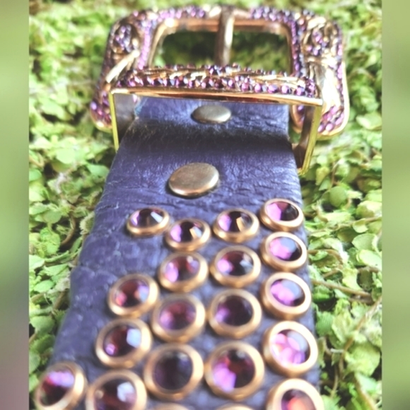 KIPPYS Leather Handmade Crystals Purple Crystalss Leather Western Buckle Belt 34 - Picture 9 of 16